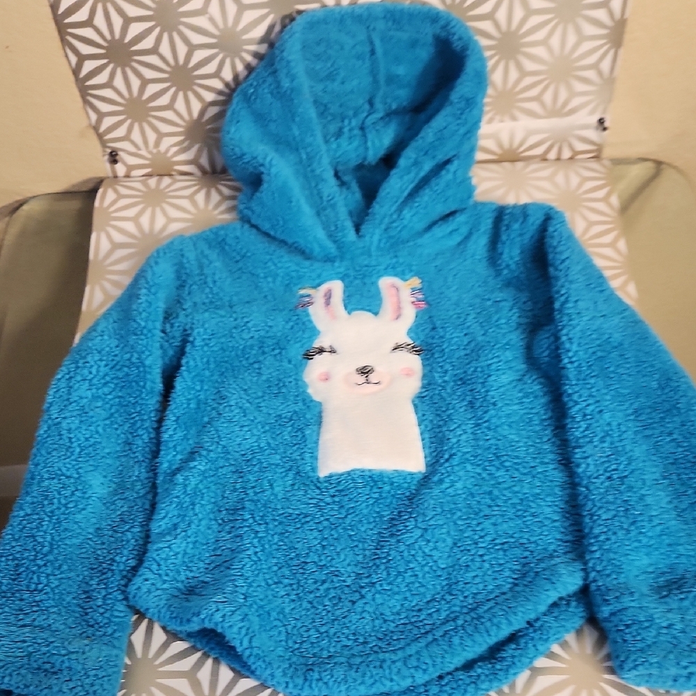 SO Blue and White Plush Hoodie with Bunny Design